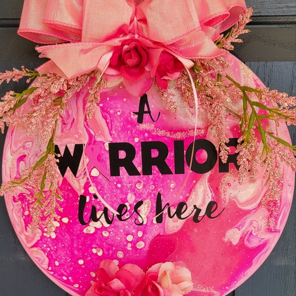 SALE! Breast Cancer Door Sign "A Warrior lives here" hand painted and designed - Picture 4 of 4